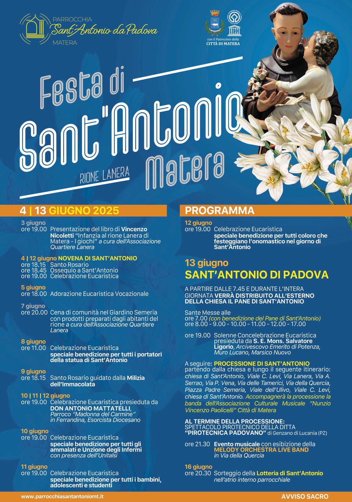 Il programma della FESTA DI SANT’ANTONIO 2025